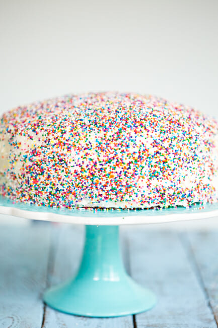 yellow cake with fluffy buttercream and sprinkles 